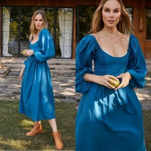 ELF Alila Linen Smocked Linen Midi Dress